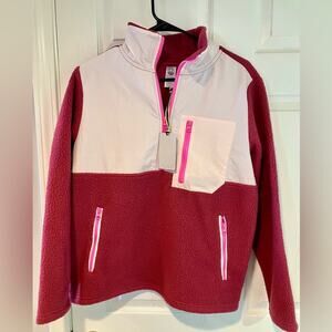 TeVerde Colorblock 1/4 Zip Sherpa Mixed Media Pullover Jacket Pink White Size S